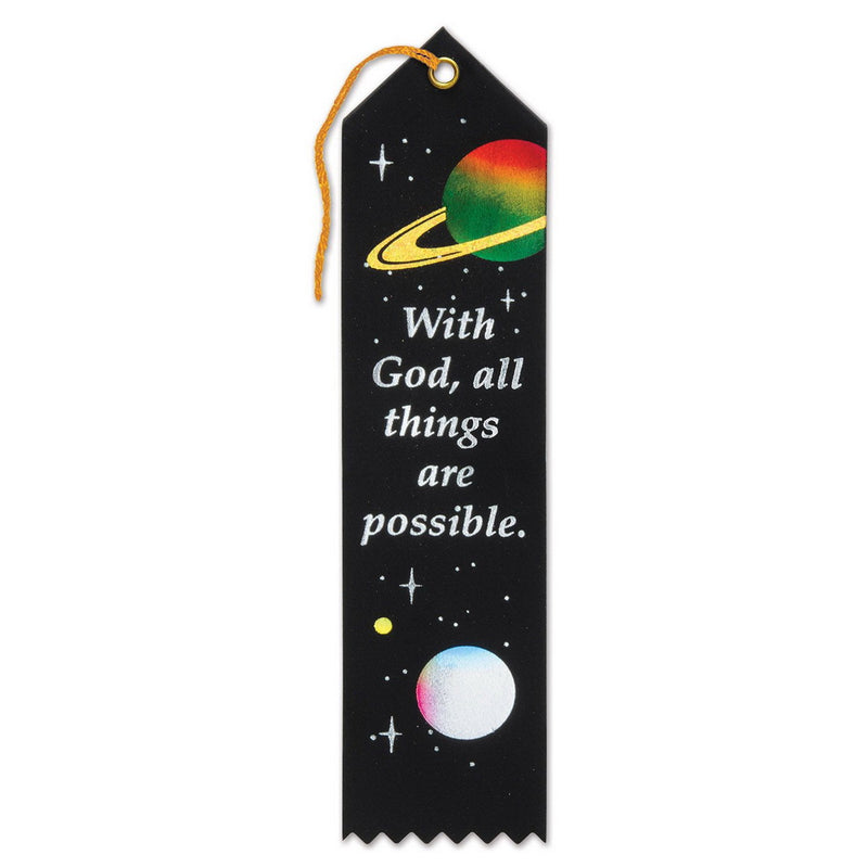 With God, All Things Are Possible Ribbon – 2" x 8" by Beistle for Religious Award Ribbons