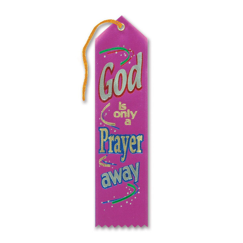 God Is Only A Prayer Away Ribbon – 2" x 8" by Beistle for Religious Award Ribbons