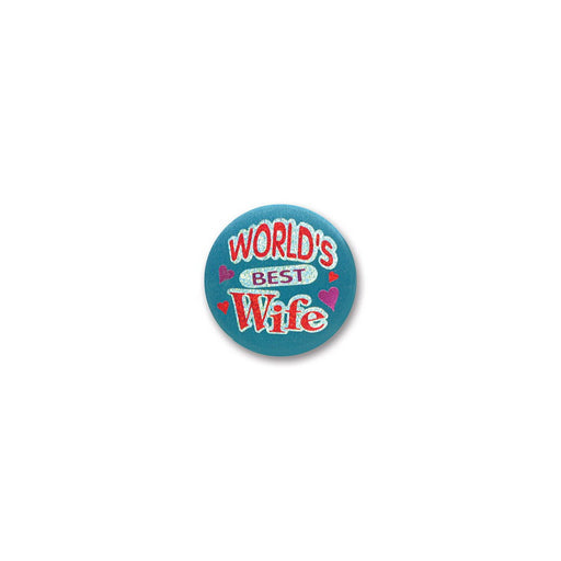 World's Best Wife Satin Button – 2" – (1/Card) by Beistle for Mothers and Fathers Day Satin Buttons