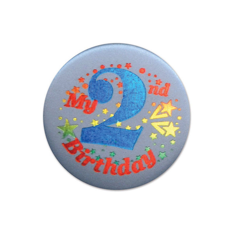 My "2nd" Birthday Satin Button – 2" – (1/Card) by Beistle for Age-specific birthday Satin Buttons
