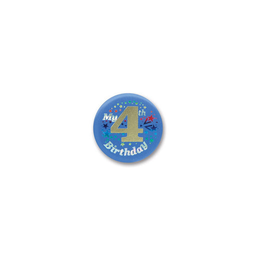 My "4th" Birthday Satin Button – 2" – (1/Card) by Beistle for Age-specific birthday Satin Buttons