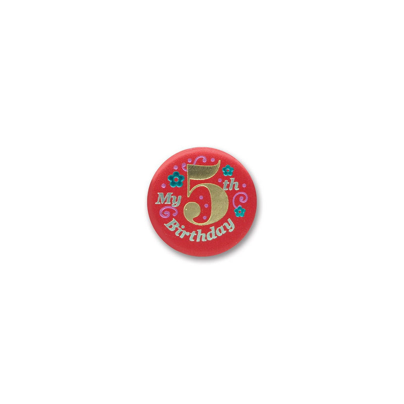 My "5th" Birthday Satin Button – 2" – (1/Card) by Beistle for Age-specific birthday Satin Buttons