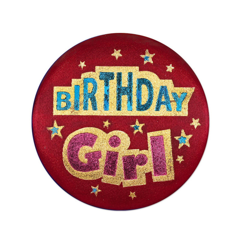 Birthday Girl Satin Button – 2" – (1/Card) by Beistle Satin Buttons
