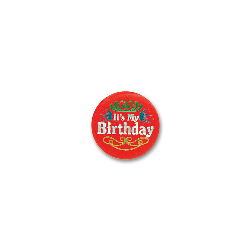 Red It's My Birthday Satin Button – 2" – (1/Card) by Beistle Satin Buttons