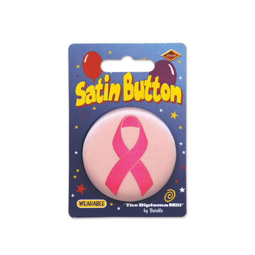 Pink Ribbon Button – 2" – (1/Card) by Beistle Satin Buttons