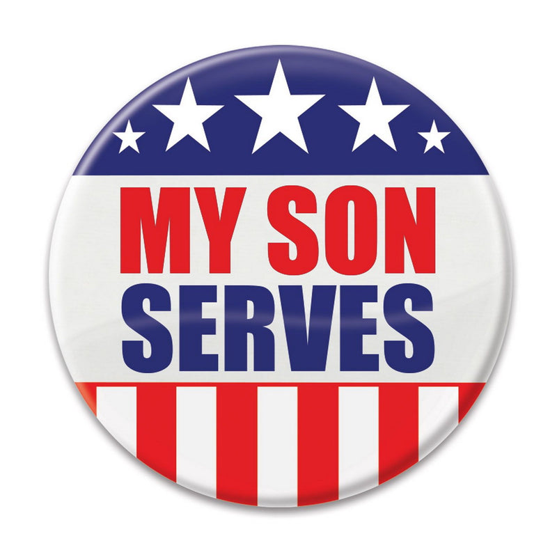 My Son Serves Button – 2" – (1/Card) by Beistle for Patriotic Printed Buttons