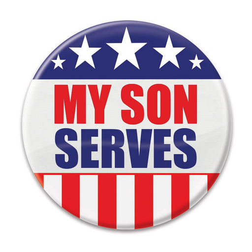 My Son Serves Button – 2" – (1/Card) by Beistle for Patriotic Printed Buttons