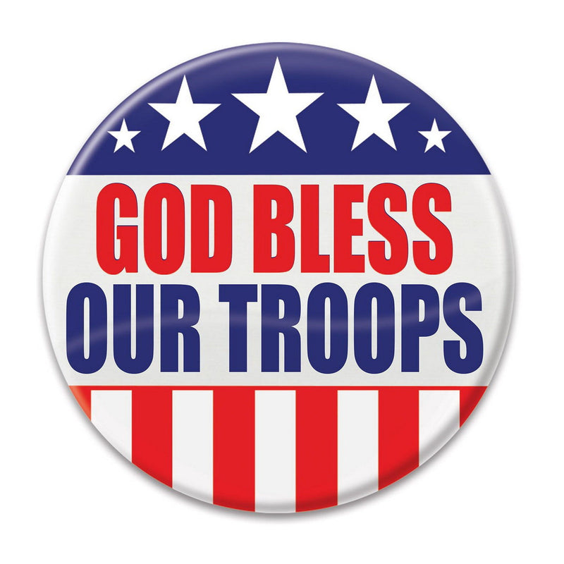 God Bless Our Troops Button – 2" – (1/Card) by Beistle for Patriotic Printed Buttons