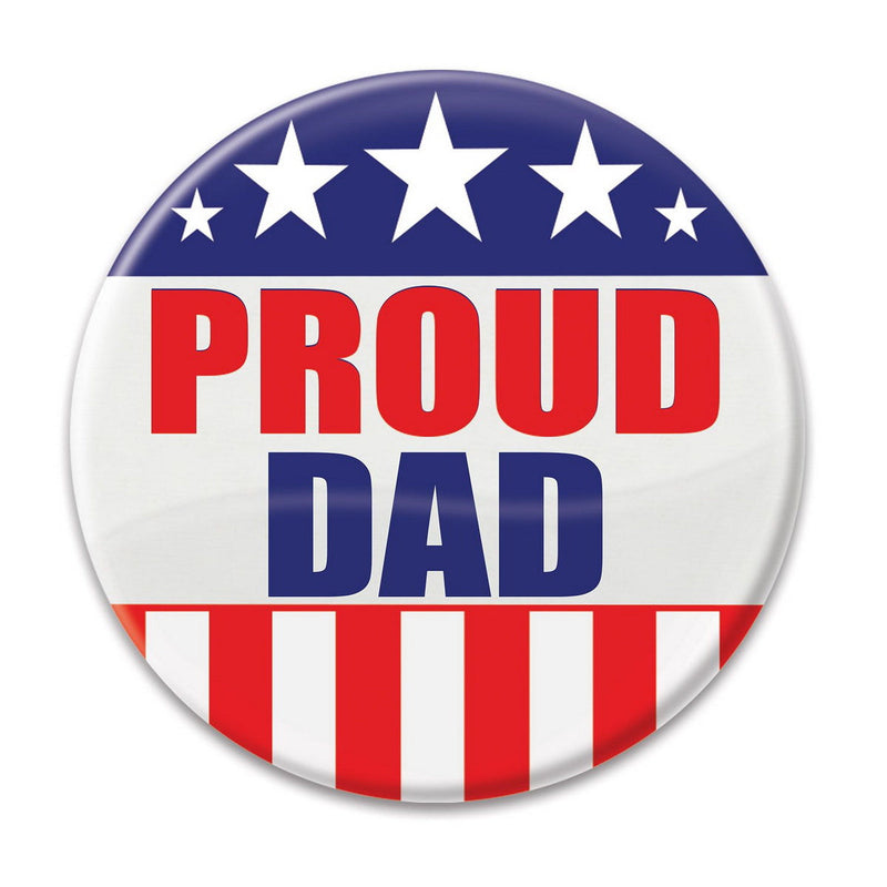 Proud Dad Button – 2" – (1/Card) by Beistle for Patriotic Printed Buttons
