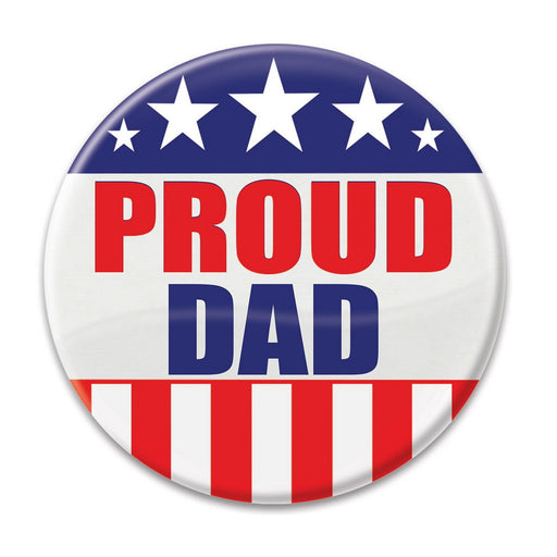 Proud Dad Button – 2" – (1/Card) by Beistle for Patriotic Printed Buttons