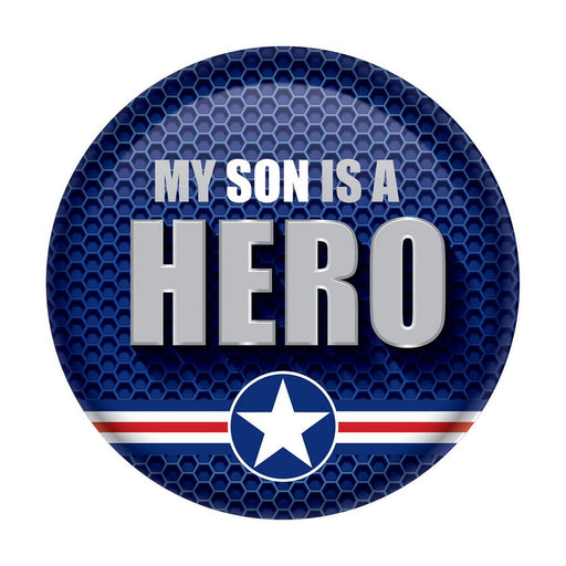 My Son Is A Hero Button – 2" – (1/Card) by Beistle for Patriotic Printed Buttons