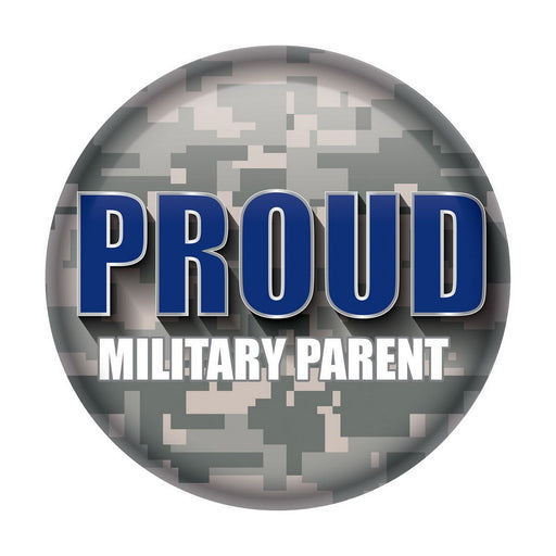 Proud Military Parent Button – 2" – (1/Card) by Beistle for Patriotic Printed Buttons