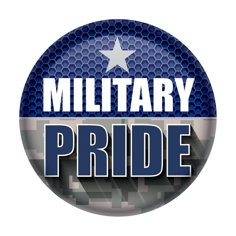Military Pride Button – 2" – (1/Card) by Beistle for Patriotic Printed Buttons