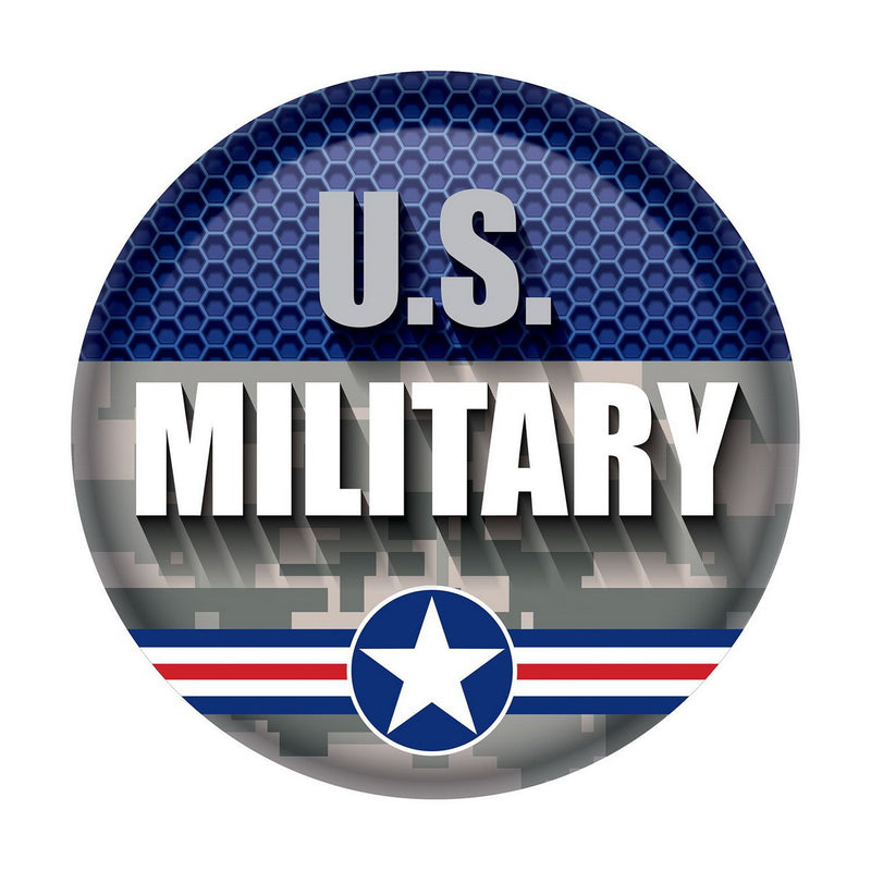 U S Military Button – 2" – (1/Card) by Beistle for Patriotic Printed Buttons