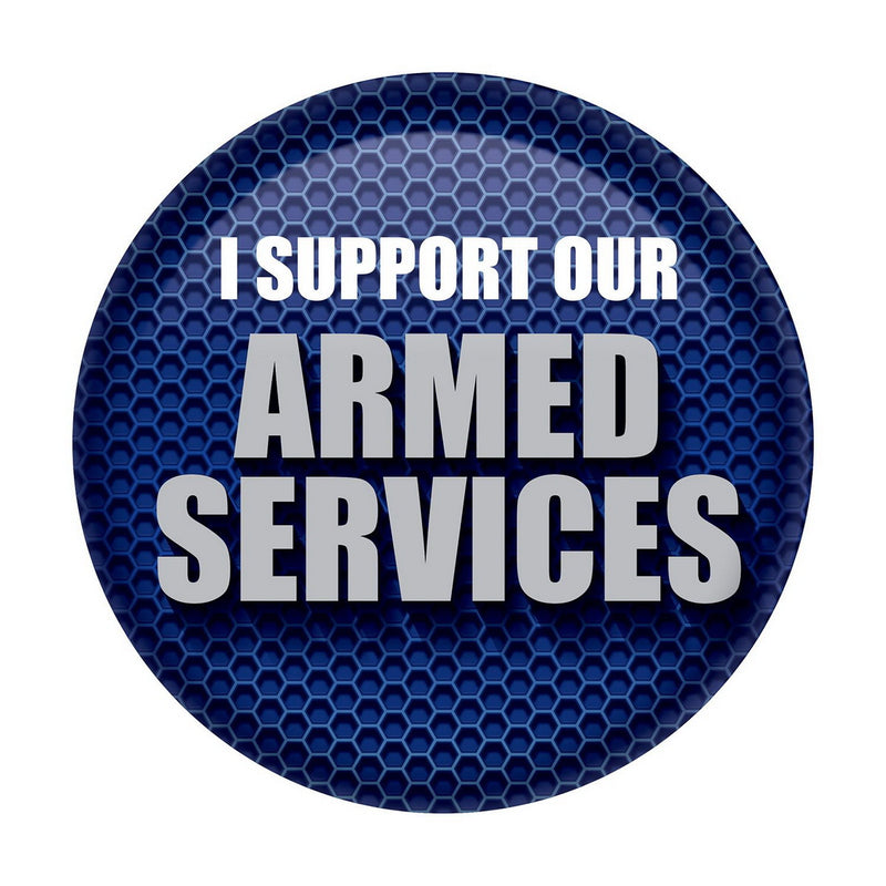 I Support Our Armed Services Button – 2" – (1/Card) by Beistle for Patriotic Printed Buttons