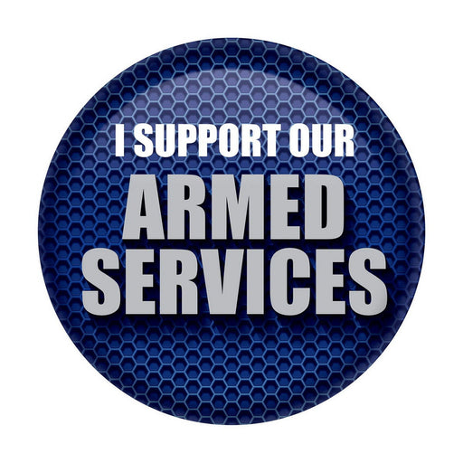 I Support Our Armed Services Button – 2" – (1/Card) by Beistle for Patriotic Printed Buttons