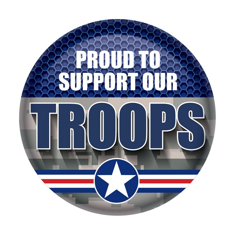 Proud To Support Our Troops Button – 2" – (1/Card) by Beistle for Patriotic Printed Buttons