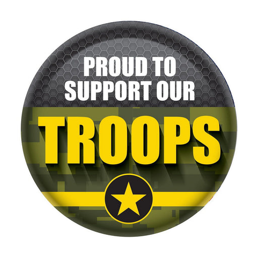 Proud To Support Our Troops Button – 2" – (1/Card) by Beistle for Patriotic Printed Buttons