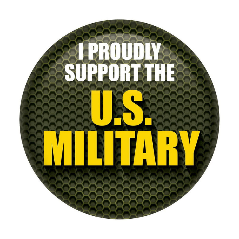I Proudly Support The US Military Button – 2" – (1/Card) by Beistle for Patriotic Printed Buttons