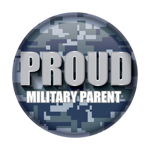 Proud Military Parent Button – 2" – (1/Card) by Beistle for Patriotic Printed Buttons