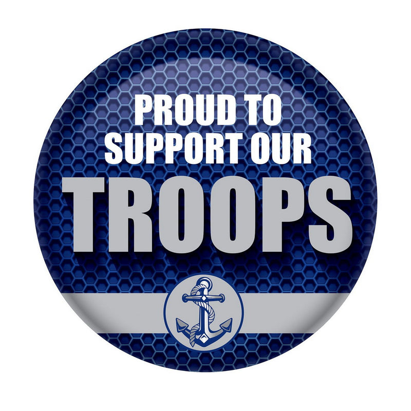 Proud To Support Our Troops Button – 2" – (1/Card) by Beistle for Patriotic Printed Buttons