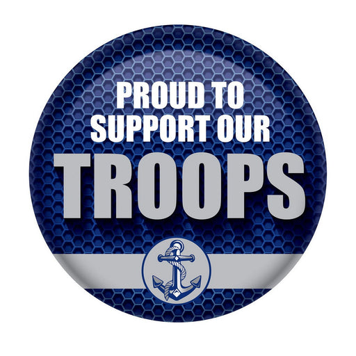 Proud To Support Our Troops Button – 2" – (1/Card) by Beistle for Patriotic Printed Buttons