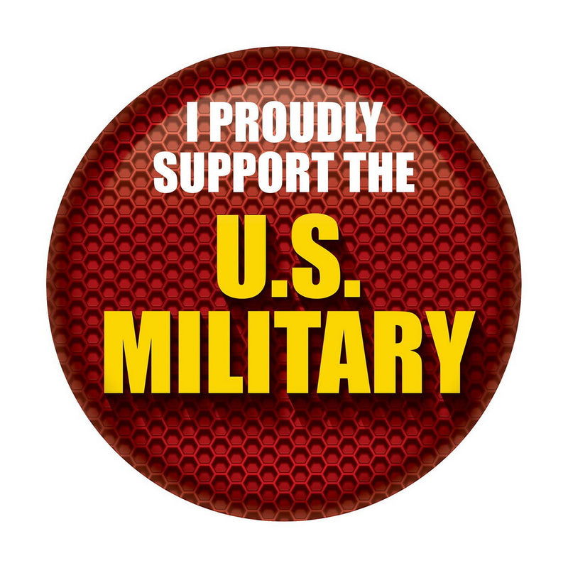 I Proudly Support The US Military Button – 2" – (1/Card) by Beistle for Patriotic Printed Buttons