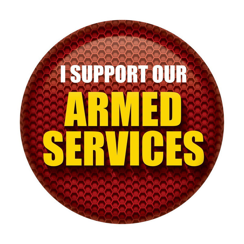 I Support Our Armed Services Button – 2" – (1/Card) by Beistle for Patriotic Printed Buttons