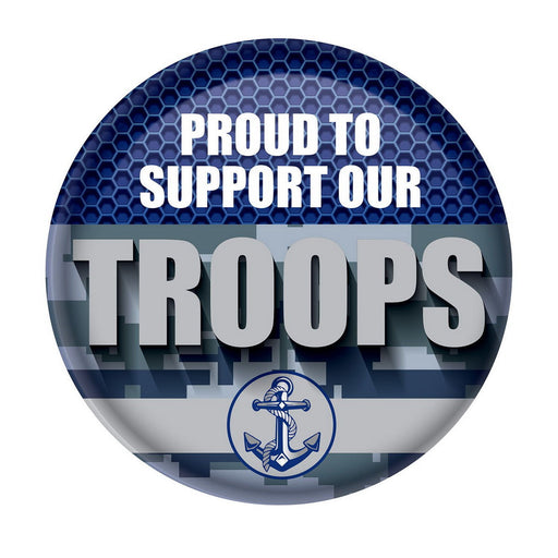 Proud To Support Our Troops Button – 2" – (1/Card) by Beistle for Patriotic Printed Buttons
