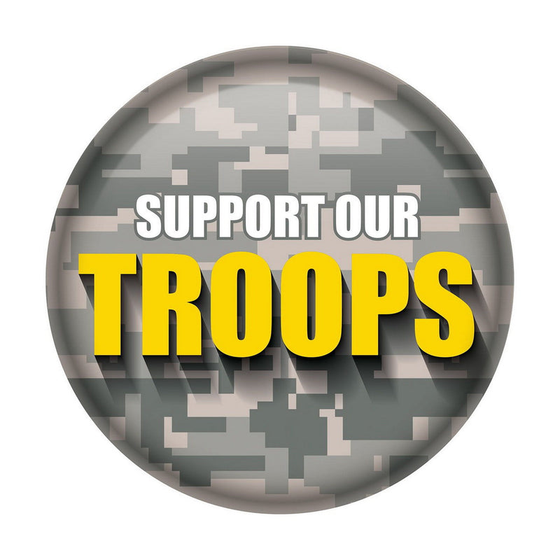 Support Our Troops Button – 2" – (1/Card) by Beistle for Patriotic Printed Buttons