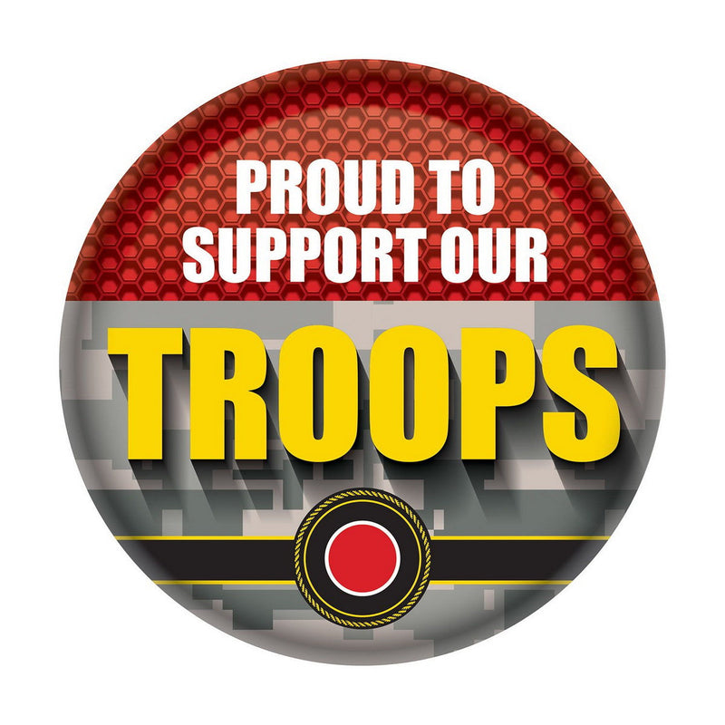 Proud To Support Our Troops Button – 2" – (1/Card) by Beistle for Patriotic Printed Buttons