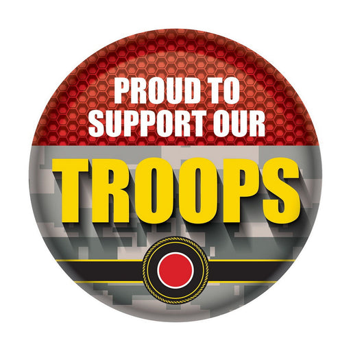 Proud To Support Our Troops Button – 2" – (1/Card) by Beistle for Patriotic Printed Buttons