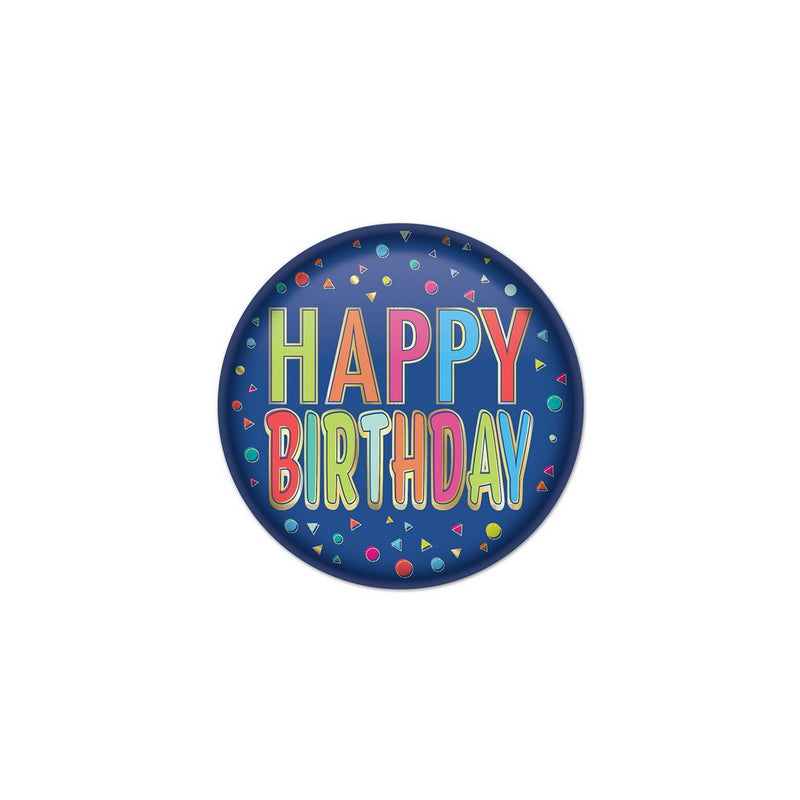 Happy Birthday Button – 2" – (1/Card) by Beistle Printed Buttons