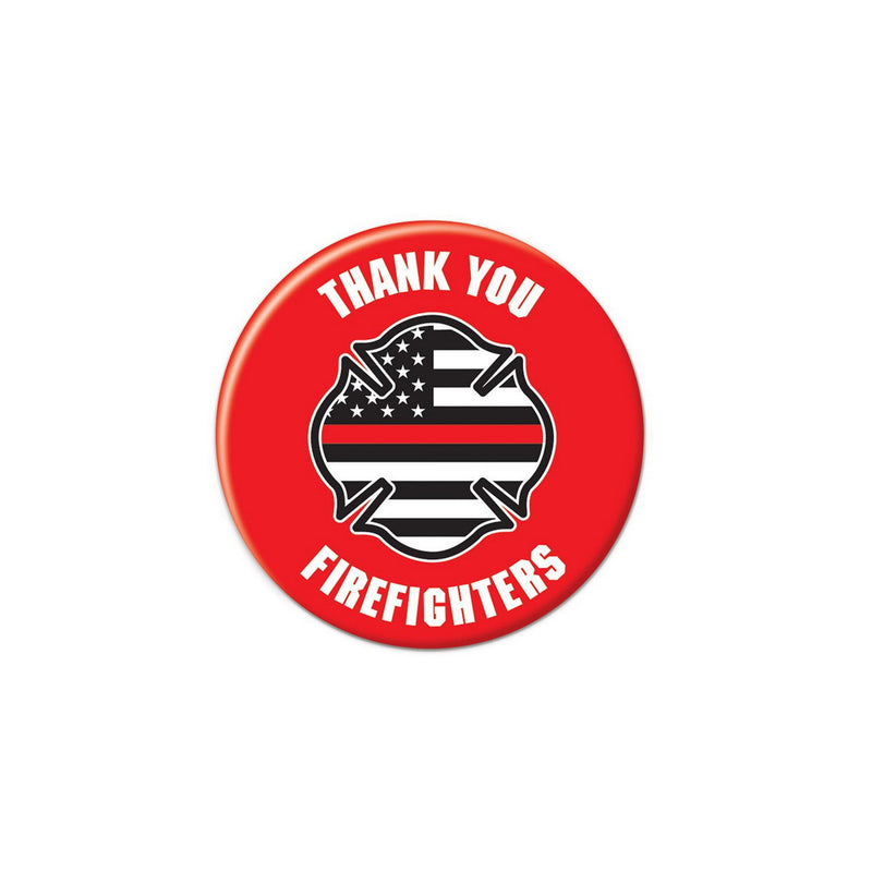 Thank You Firefighters Button – 2" – (1/Card) by Beistle for Patriotic Printed Buttons