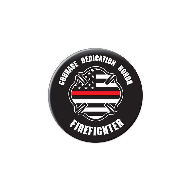 Courage Dedication Honor Firefighter But – 2" – (1/Card) by Beistle for Patriotic Printed Buttons