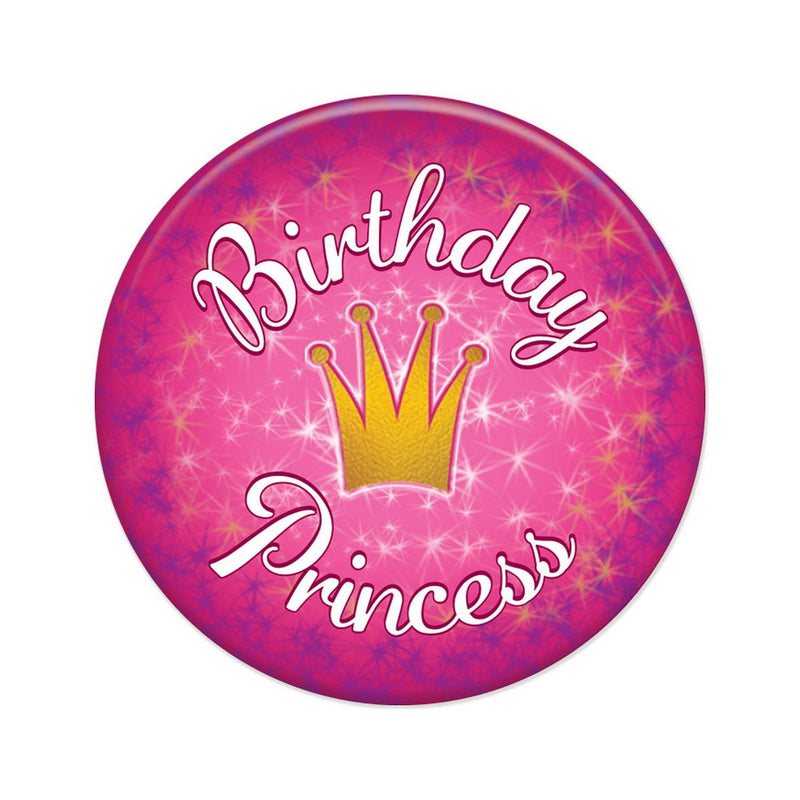 Birthday Princess Button – 2" – (1/Card) by Beistle Printed Buttons