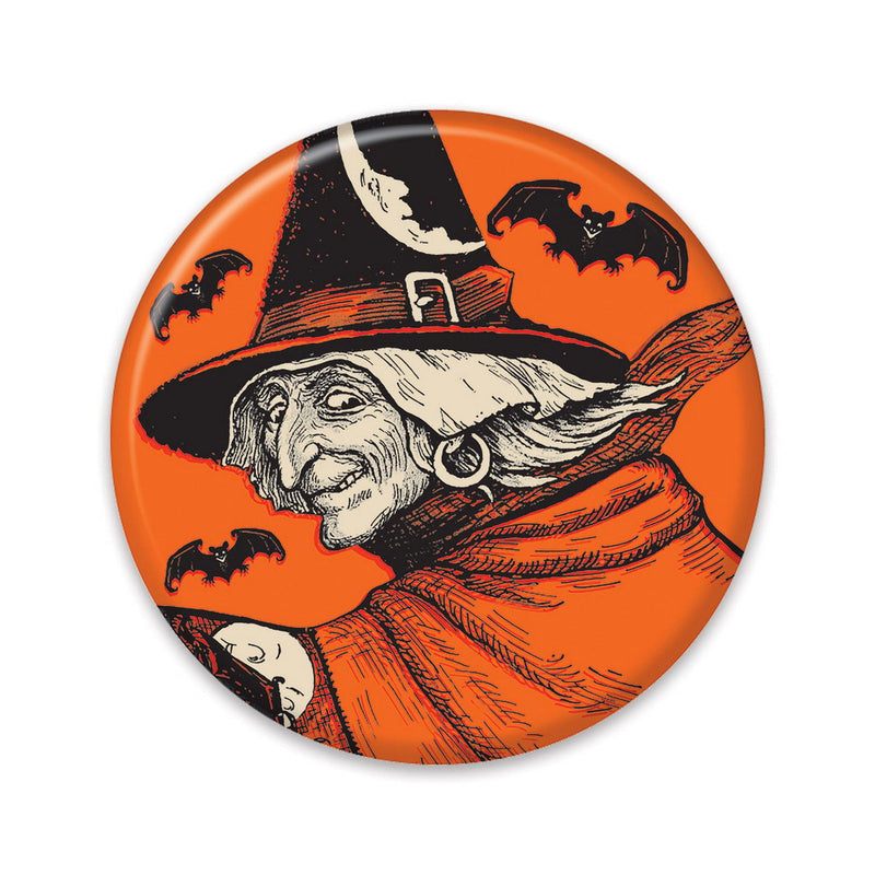 Vintage Halloween Classic Witch Button – 2" – (1/Card) by Beistle for Halloween-Vintage Printed Buttons