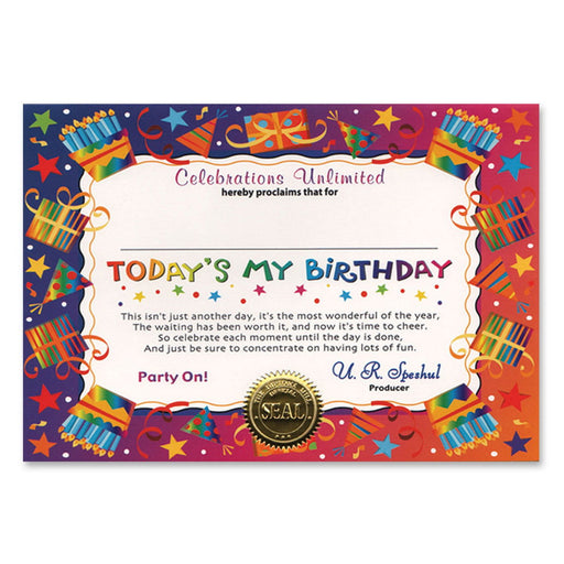 Today's My Birthday Certificate – 5" x 7" by Beistle Certificate Greetings