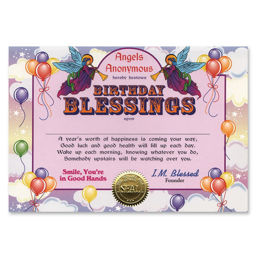 Birthday Blessings Certificate – 5" x 7" by Beistle Certificate Greetings
