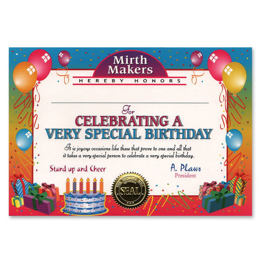 Very Special Birthday Certificate – 5" x 7" by Beistle Certificate Greetings