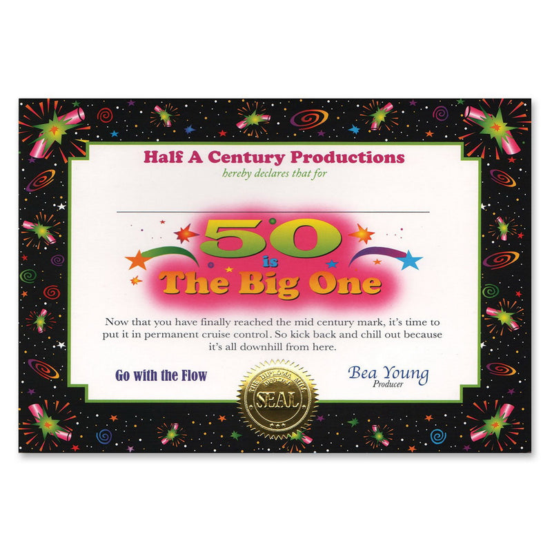 50 Is The Big One Certificate – 5" x 7" by Beistle for Over-The-Hill Certificate Greetings