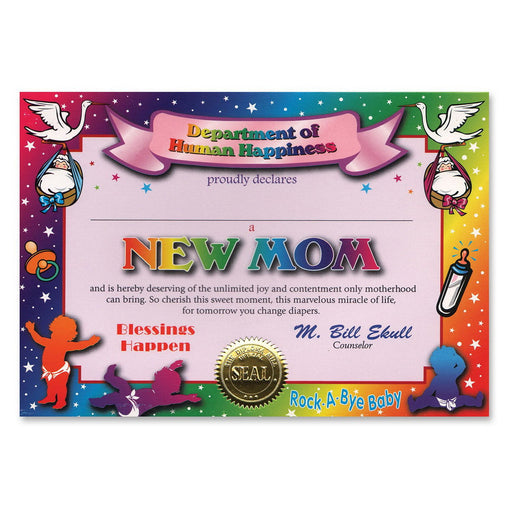 New Mom Certificate – 5" x 7" by Beistle for Baby Shower Certificate Greetings