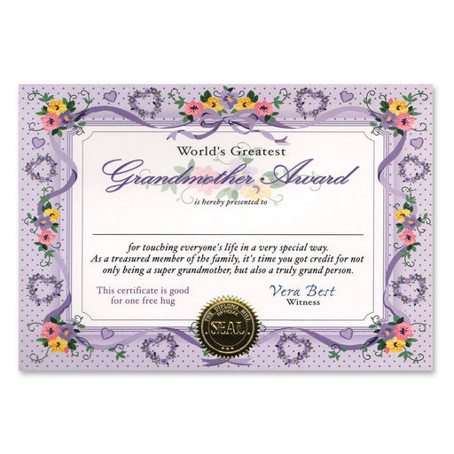 World's Greatest Grandmother Certificate – 5" x 7" by Beistle for Baby Shower Certificate Greetings