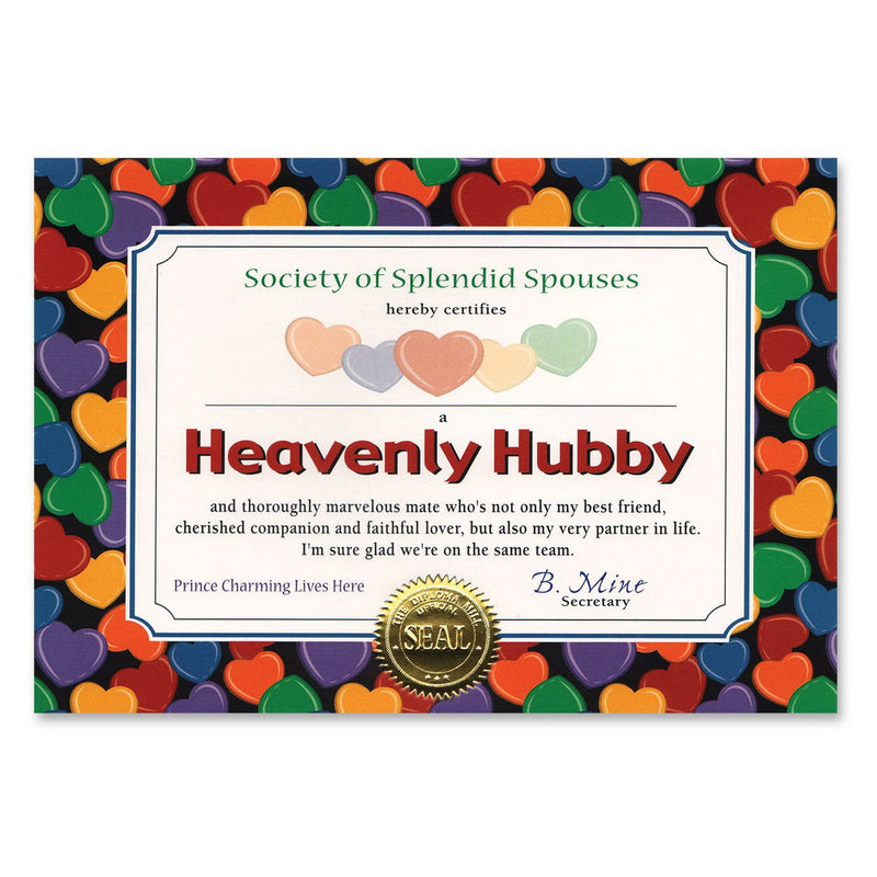 Heavenly Hubby Certificate – 5" x 7" by Beistle for Wedding Certificate Greetings