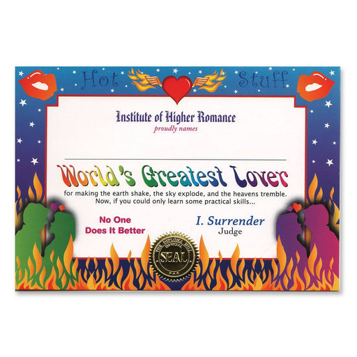 World'S Greatest Lover Certificate – 5" x 7" by Beistle for Valentines Certificate Greetings
