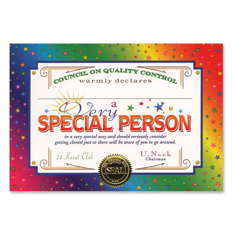 Very Special Person Certificate – 5" x 7" by Beistle for General occasion Certificate Greetings