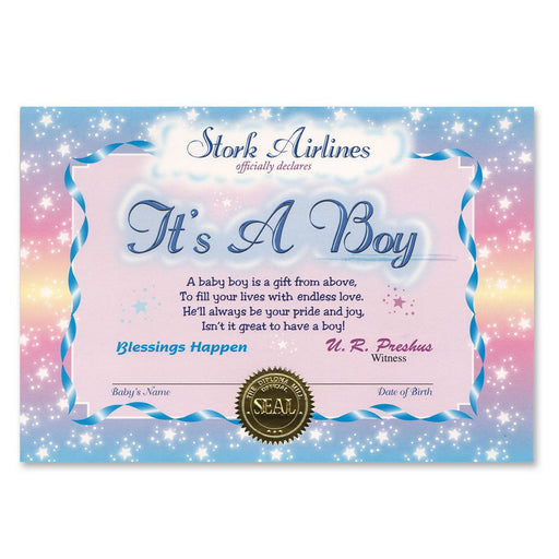 It's A Boy Certificate – 5" x 7" by Beistle for Baby Shower Certificate Greetings