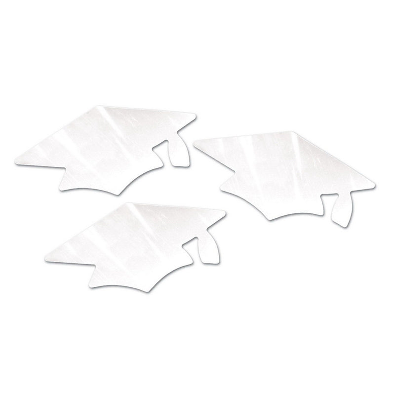 White Metallic Grad Cap Cutouts – 5½" – (3/Pkg) by Beistle for Graduation