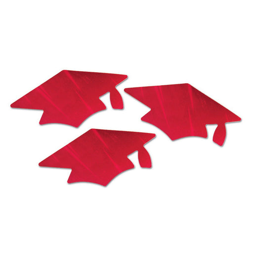 Red Metallic Grad Cap Cutouts – 5½" – (3/Pkg) by Beistle for Graduation