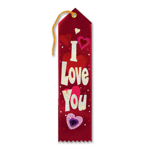 I Love You Jeweled Ribbon – 2" x 8" by Beistle for Valentines Award Ribbons